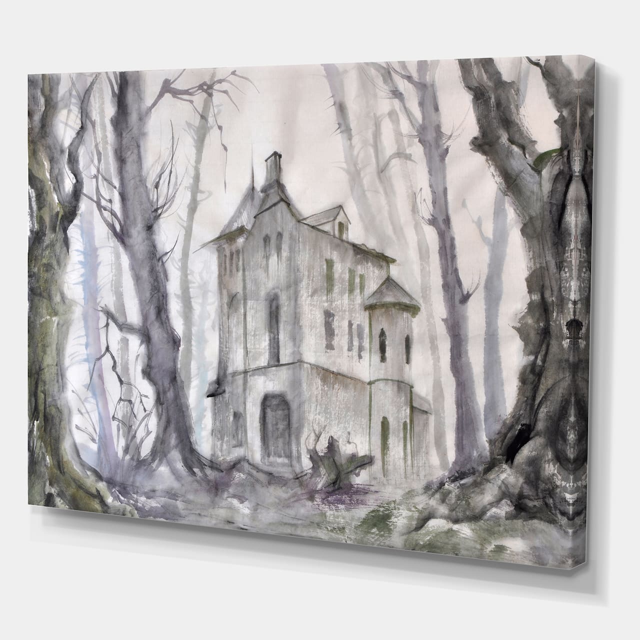 Designart - Haunted Castle In The Woods - Traditional Canvas Wall Art Print